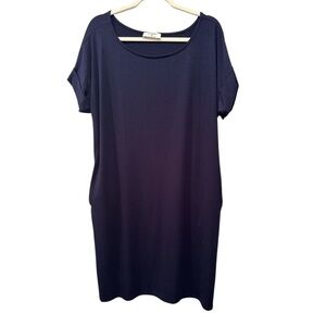 Zenana Dark Blue Dress Scoop Neck Stretchy Flowy Comfy Pockets Casual Sz XL
